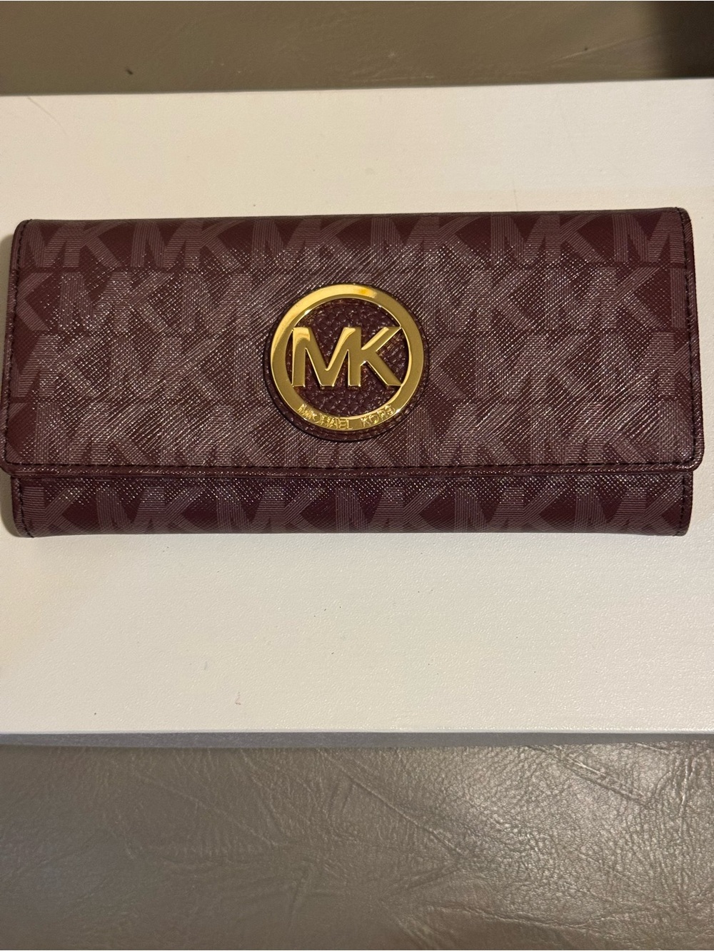 NWT Michael Kors Fulton Merlot Signature MK Continental Wallet
